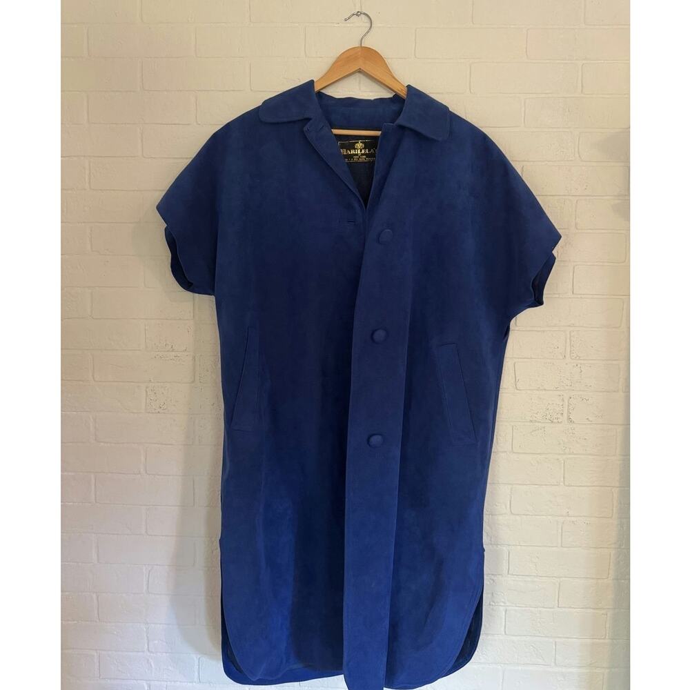 Vintage Harilela's Hong Kong Blue Wool Cape Coat Womens (1EL98)